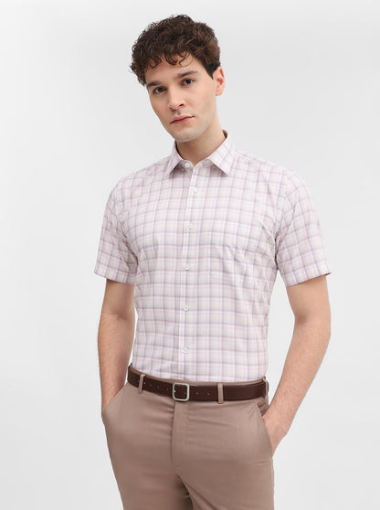 White & Pink Checked Regular Fit Formal Shirt | JadeBlue