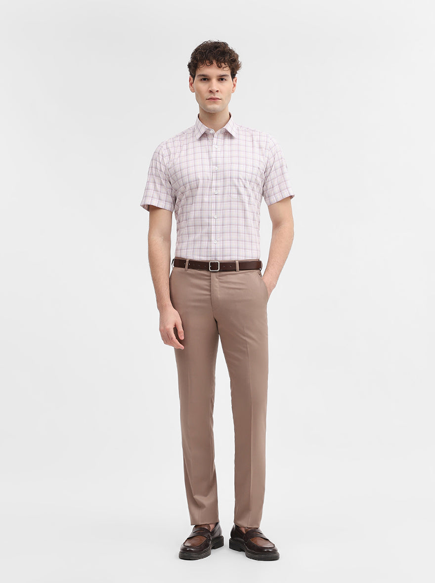 White & Pink Checked Regular Fit Formal Shirt | JadeBlue