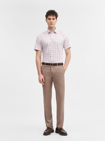 White & Pink Checked Regular Fit Formal Shirt | JadeBlue