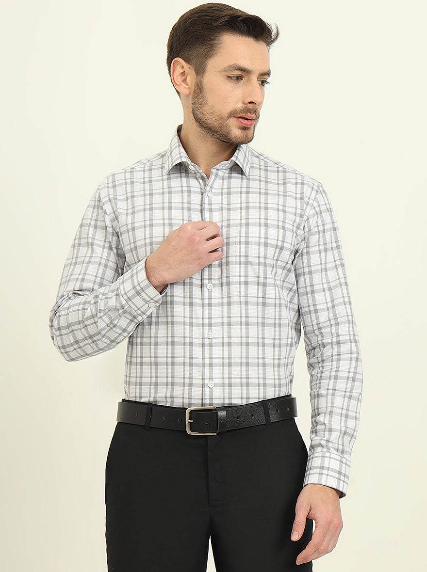 White & Grey Checked Slim Fit Formal Shirt | Metal