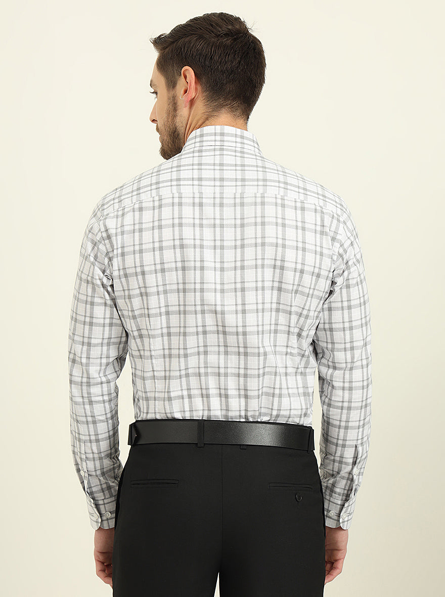 White & Grey Checked Slim Fit Formal Shirt | Metal