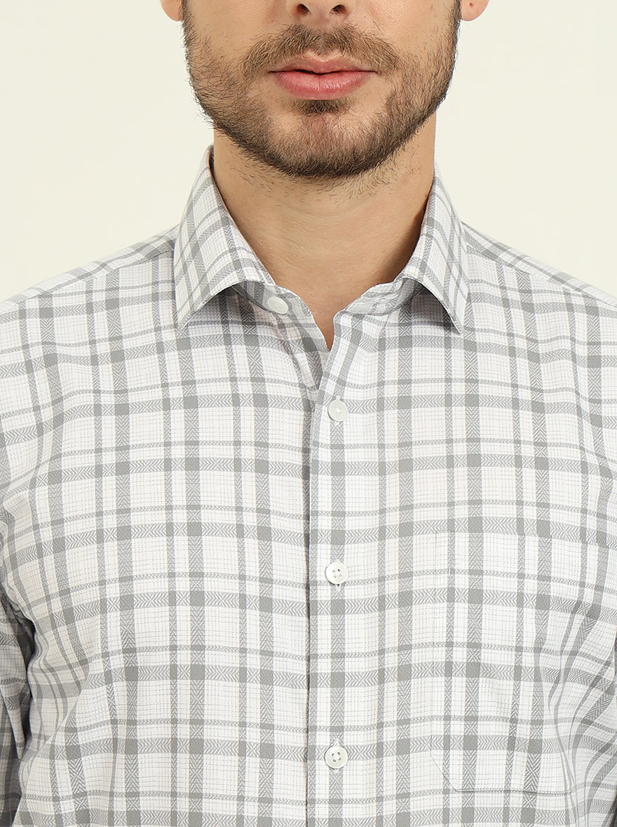White & Grey Checked Slim Fit Formal Shirt | Metal