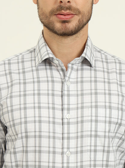 White & Grey Checked Slim Fit Formal Shirt | Metal