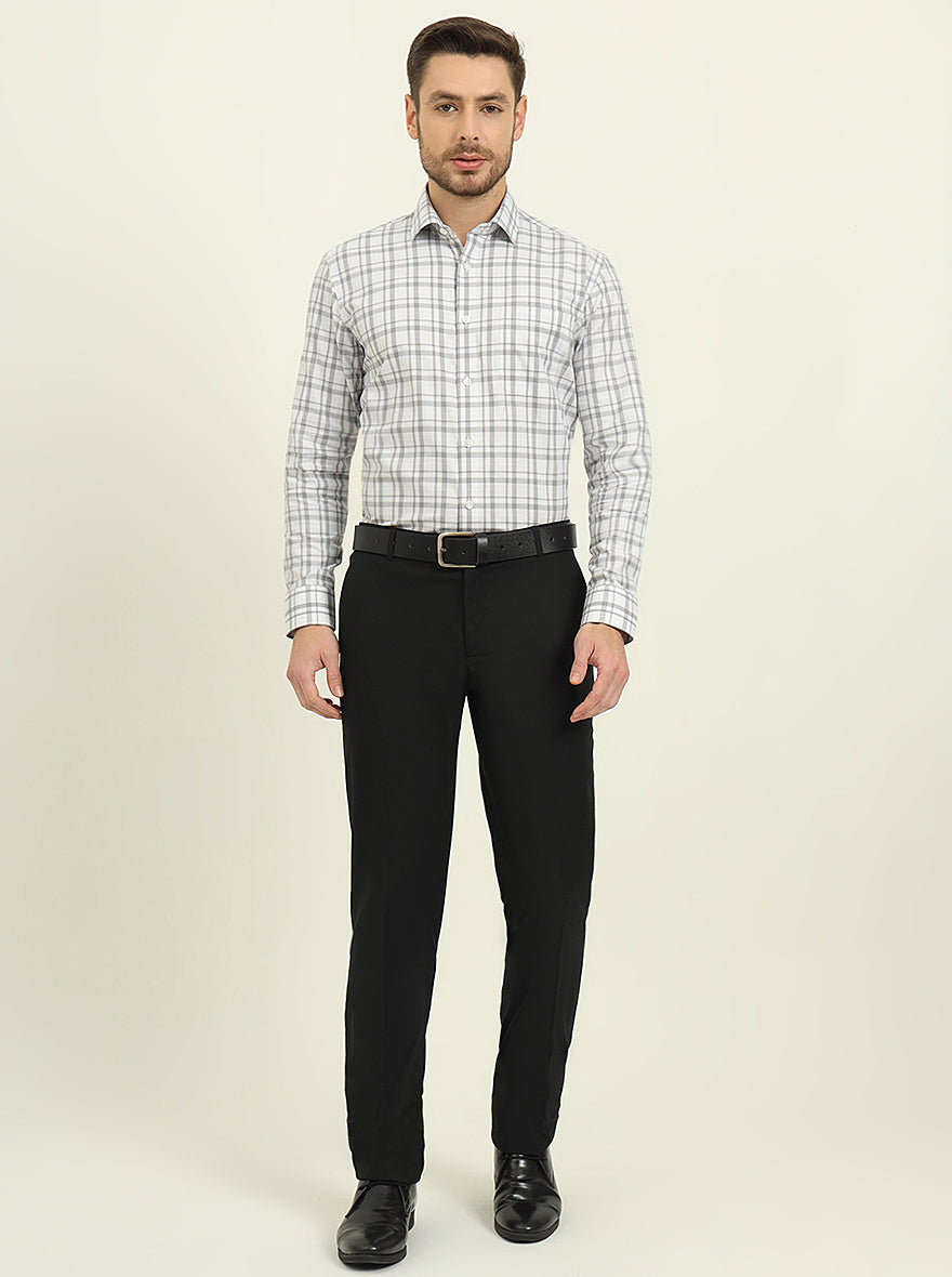 White & Grey Checked Slim Fit Formal Shirt | Metal