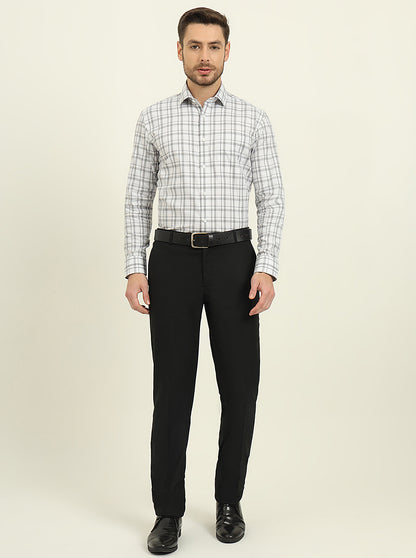 White & Grey Checked Slim Fit Formal Shirt | Metal