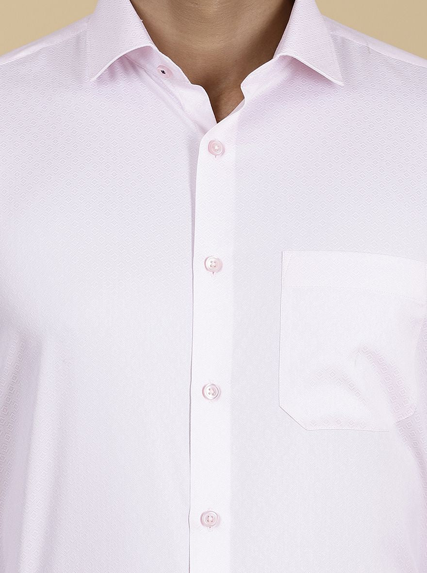 Light Pink Printed Slim Fit Formal Shirt | Greenfibre
