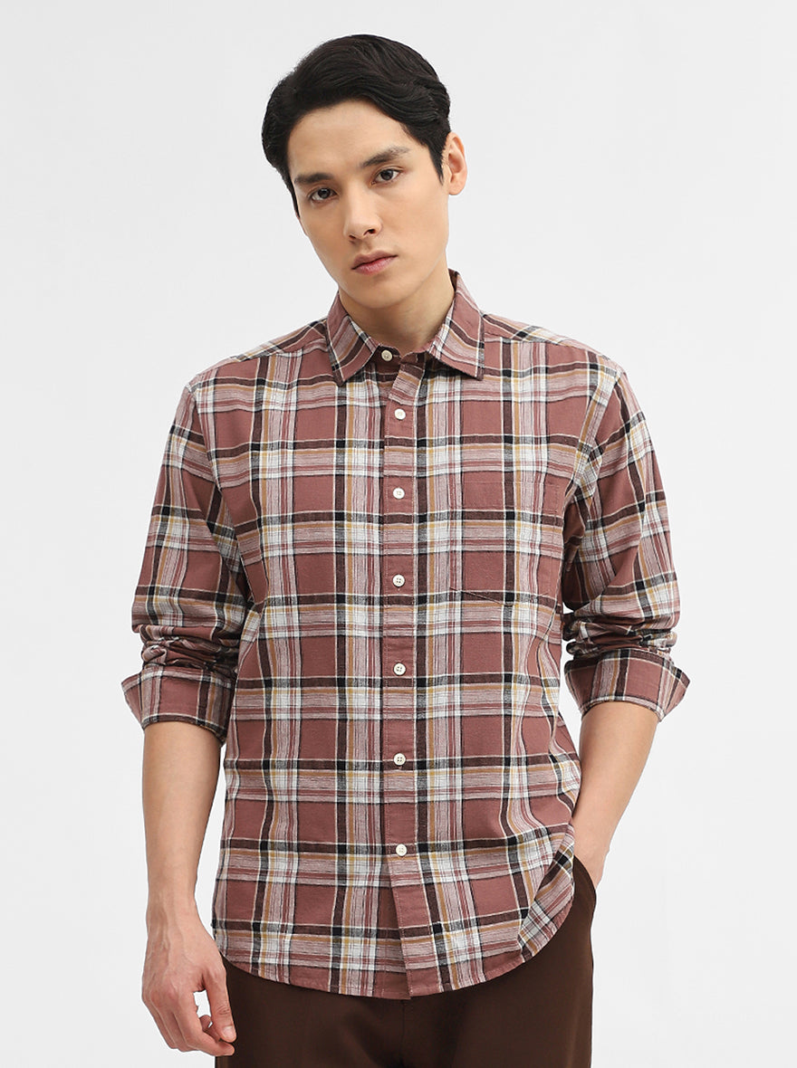 Chocolaty Checked Slim Fit Casual Shirt | Greenfibre