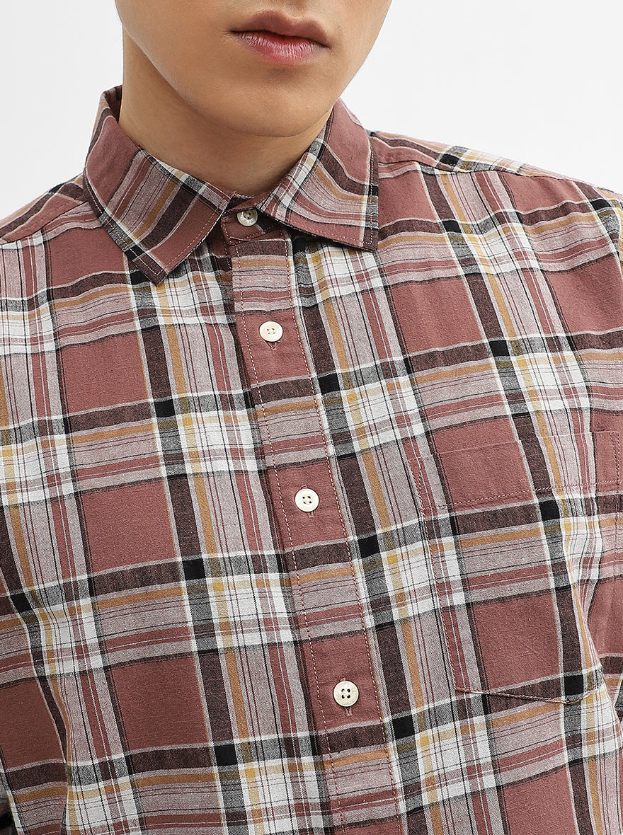 Chocolaty Checked Slim Fit Casual Shirt | Greenfibre