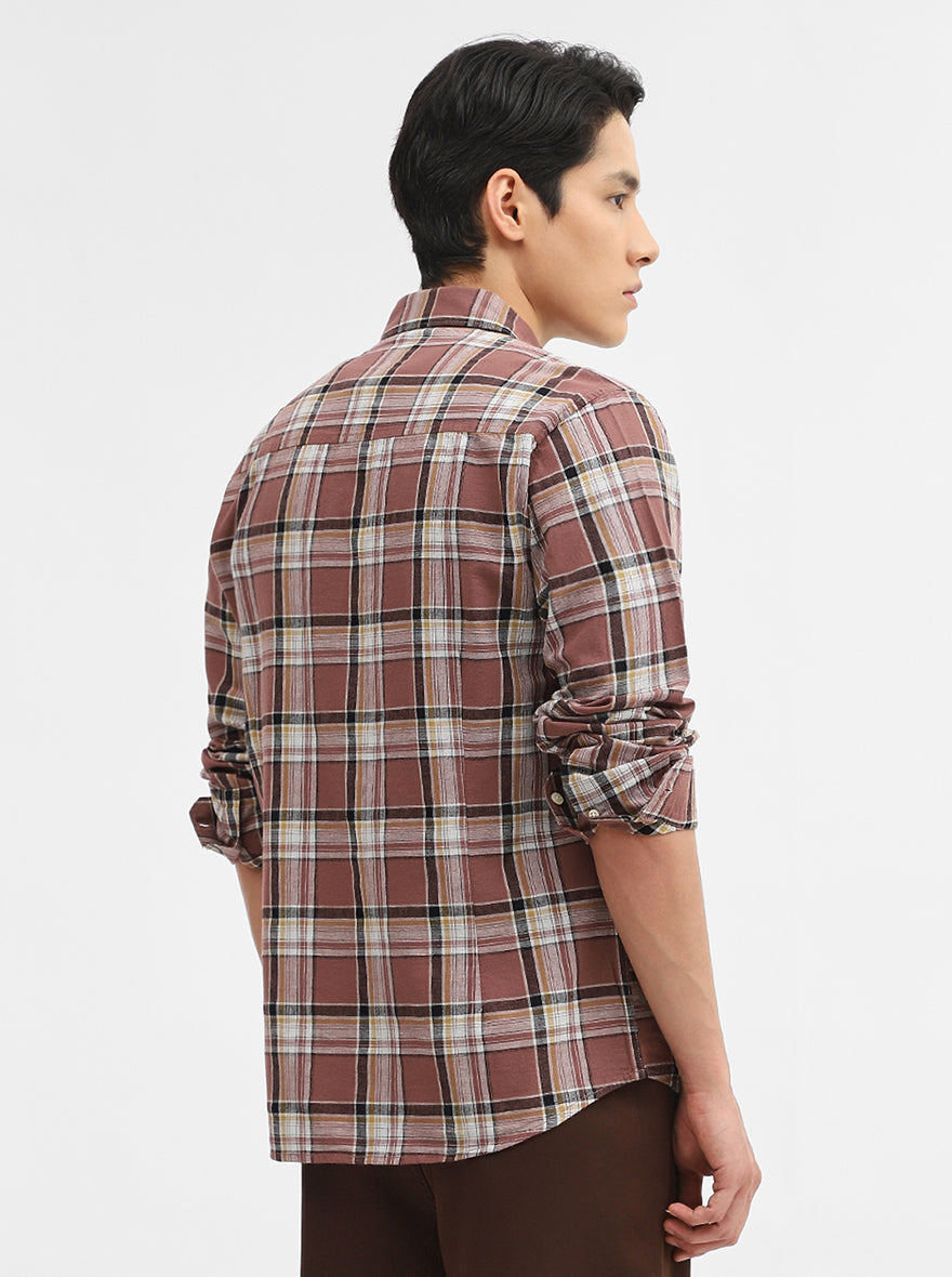 Chocolaty Checked Slim Fit Casual Shirt | Greenfibre