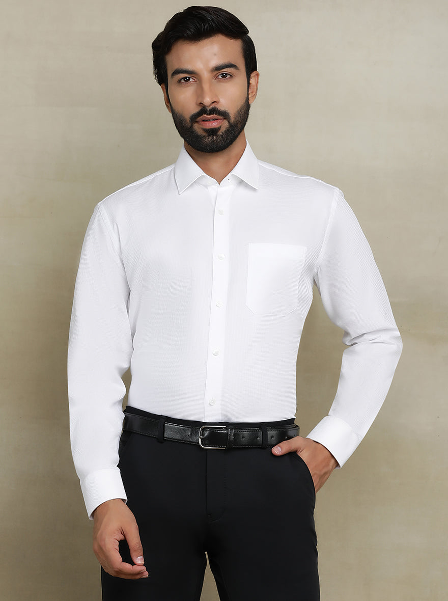 White Dobby Regular Fit Formal Shirt | JadeBlue