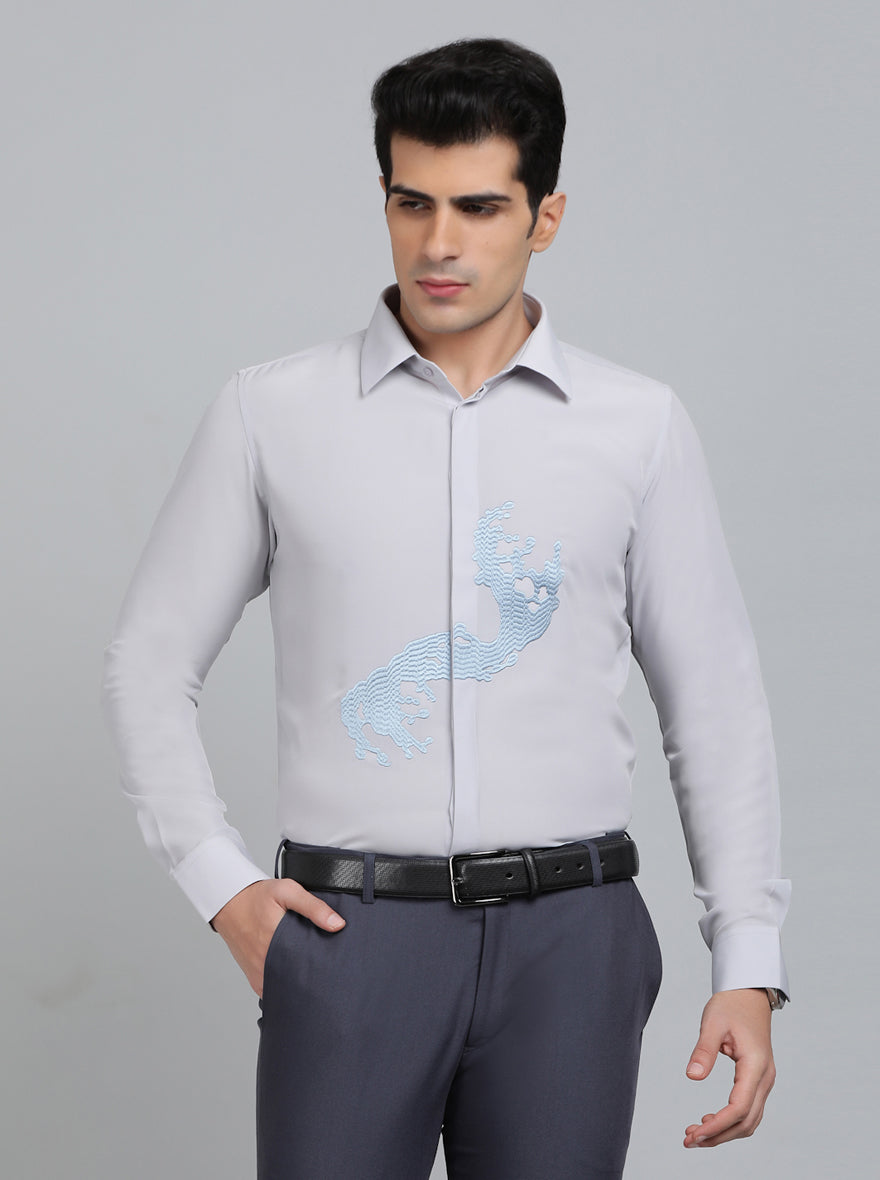 Light Grey Solid Slim Fit Party Wear Shirt | Wyre