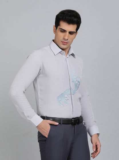 Light Grey Solid Slim Fit Party Wear Shirt | Wyre
