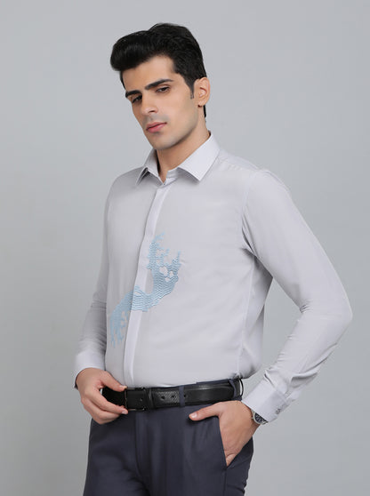 Light Grey Solid Slim Fit Party Wear Shirt | Wyre