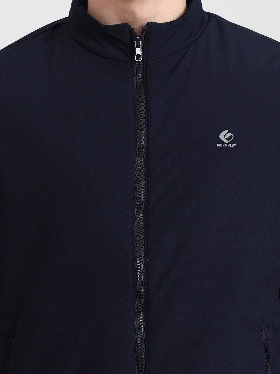 Navy Blue Solid Slim Fit Winter Jacket | Greenfibre