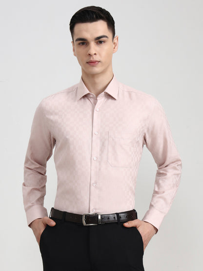 Peach Solid Regular Fit Formal Shirt | JadeBlue