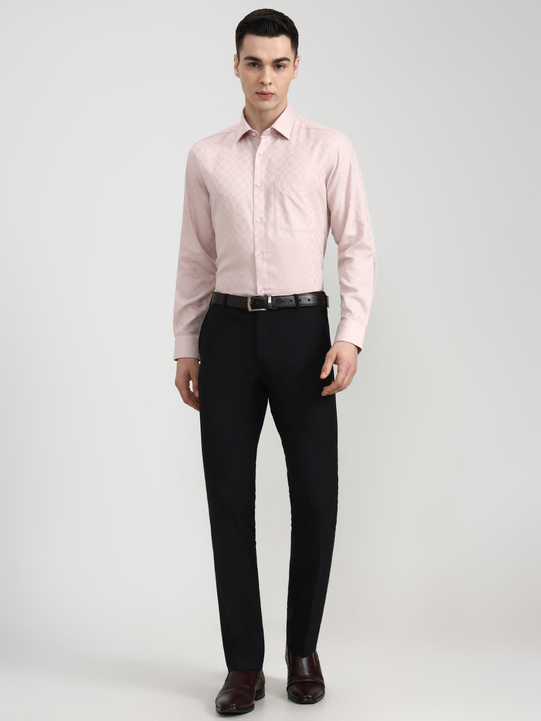 Peach Solid Regular Fit Formal Shirt | JadeBlue