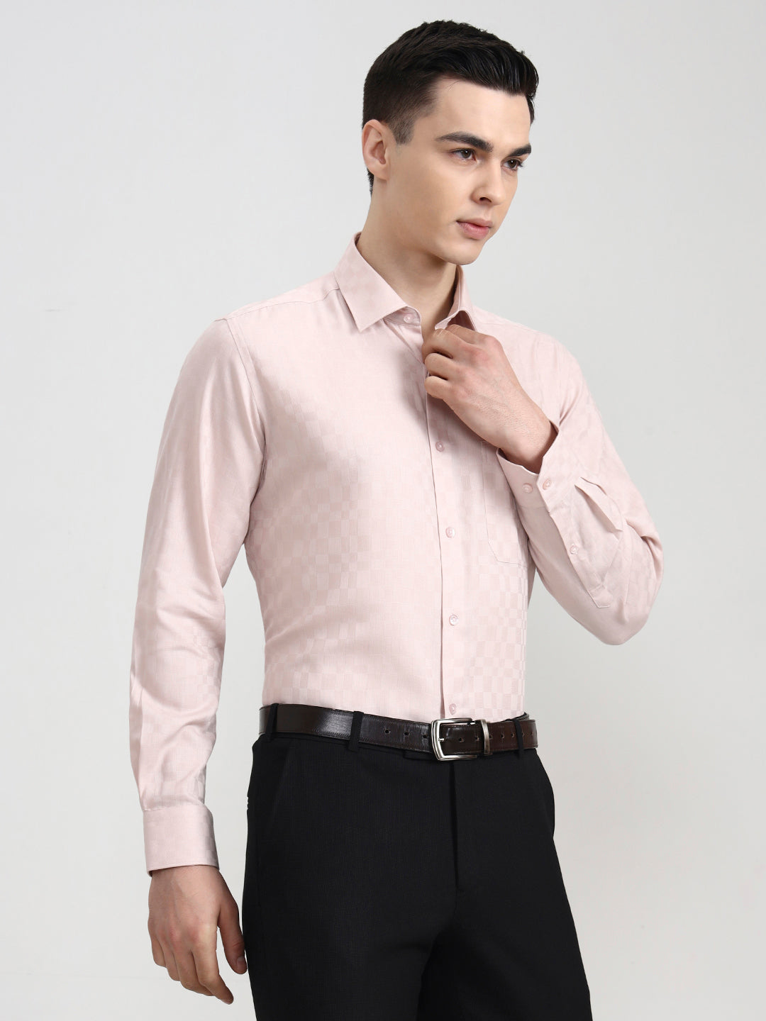 Peach Solid Regular Fit Formal Shirt | JadeBlue