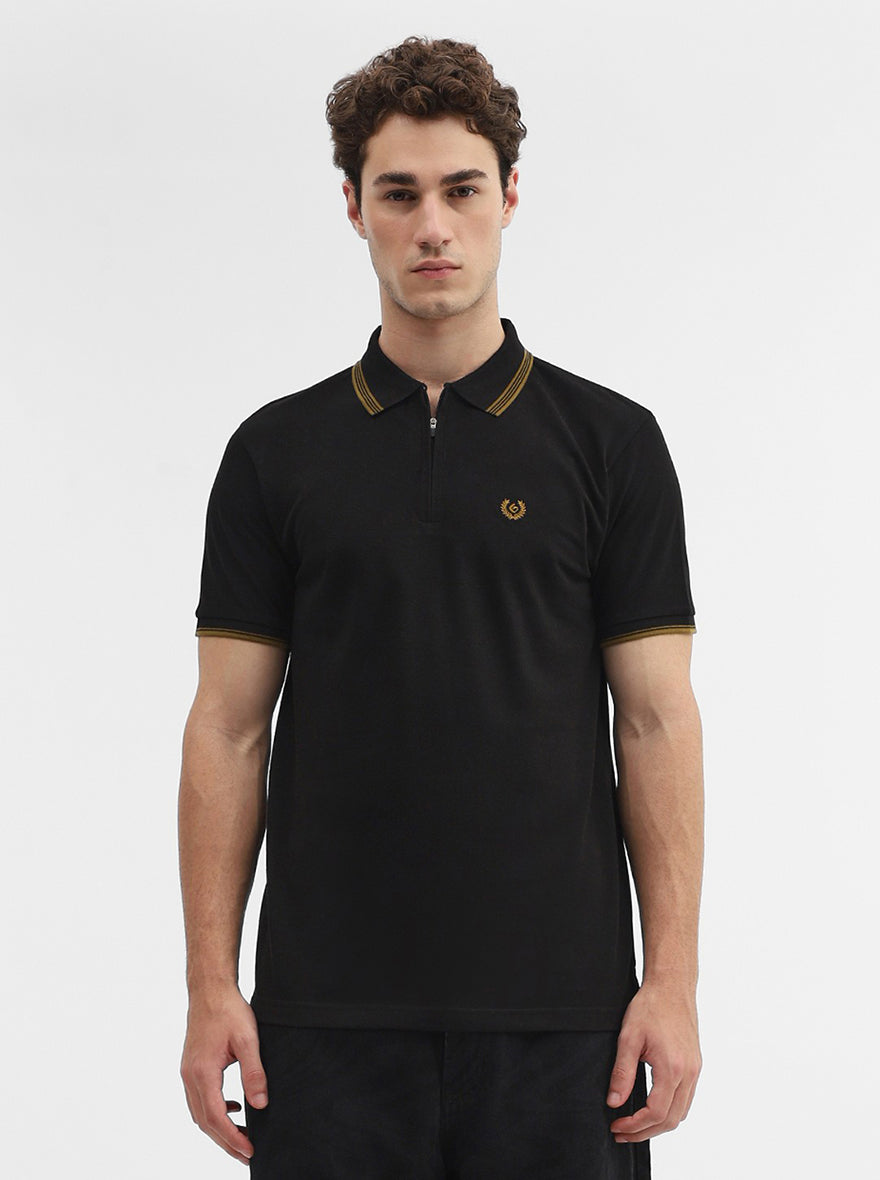 Black Solid Slim Fit Polo T-Shirt | Greenfibre