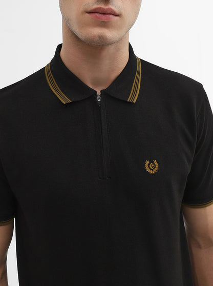 Black Solid Slim Fit Polo T-Shirt | Greenfibre