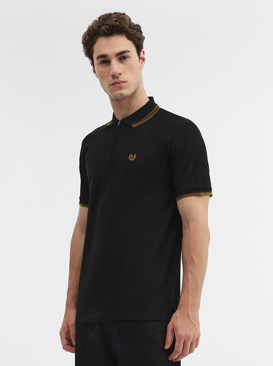Black Solid Slim Fit Polo T-Shirt | Greenfibre