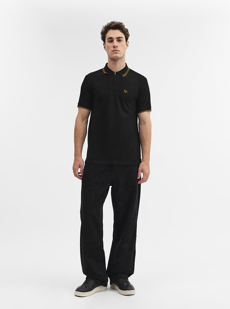 Black Solid Slim Fit Polo T-Shirt | Greenfibre