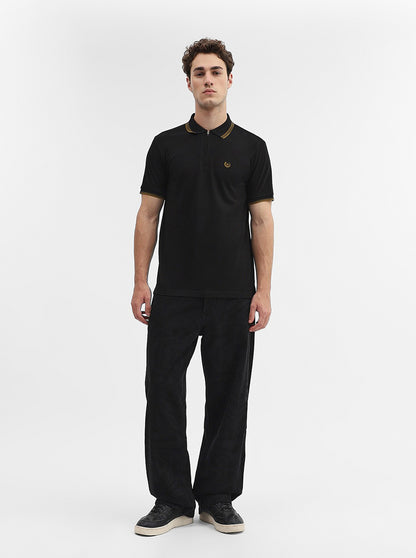 Black Solid Slim Fit Polo T-Shirt | Greenfibre