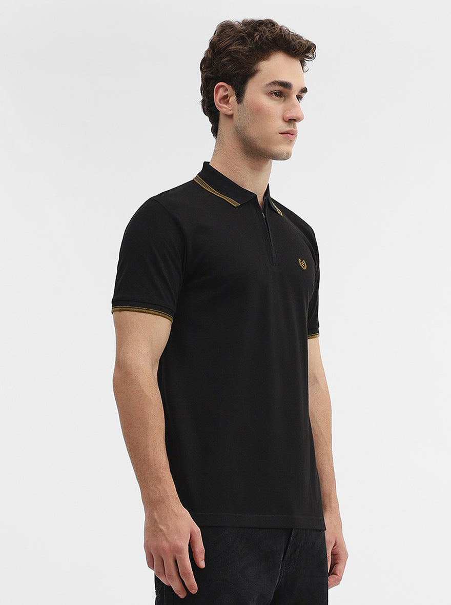 Black Solid Slim Fit Polo T-Shirt | Greenfibre