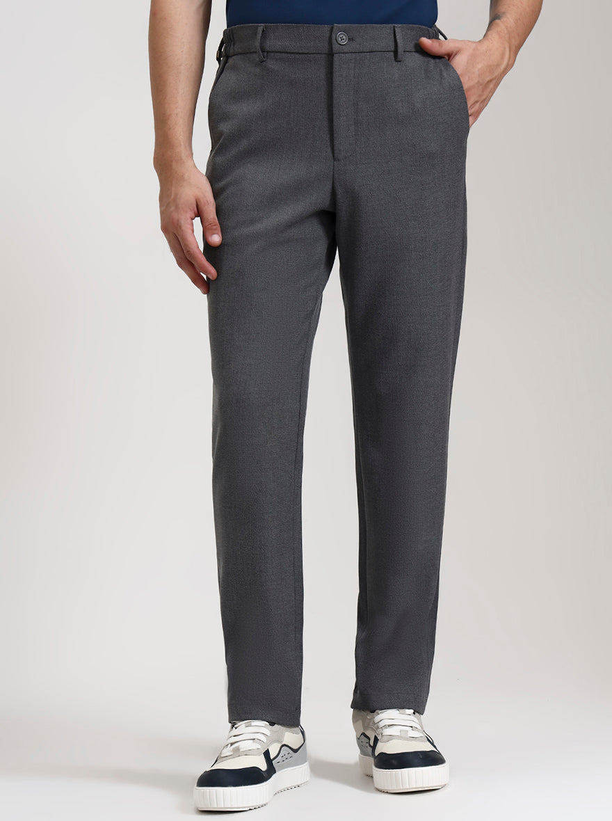 Grey Striped Slim Fit Casual Trouser | JadeBlue