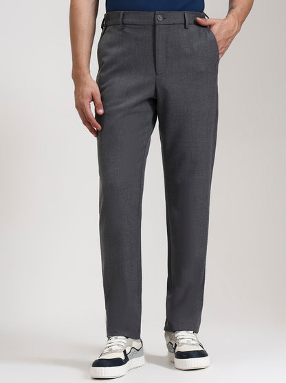 Grey Striped Slim Fit Casual Trouser | JadeBlue