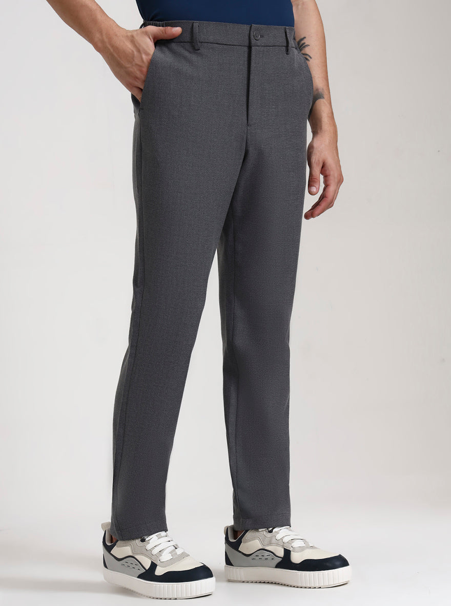 Grey Striped Slim Fit Casual Trouser | JadeBlue
