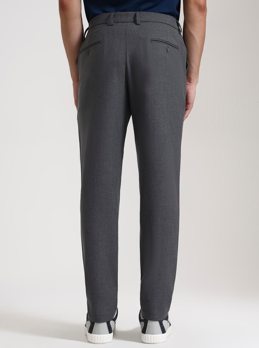 Grey Striped Slim Fit Casual Trouser | JadeBlue