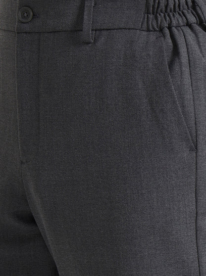 Grey Striped Slim Fit Casual Trouser | JadeBlue