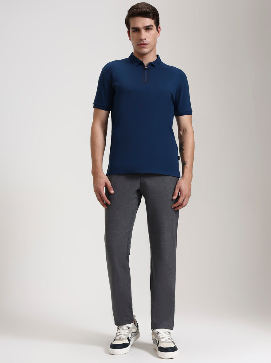 Grey Striped Slim Fit Casual Trouser | JadeBlue