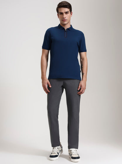 Grey Striped Slim Fit Casual Trouser | JadeBlue