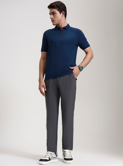 Grey Striped Slim Fit Casual Trouser | JadeBlue