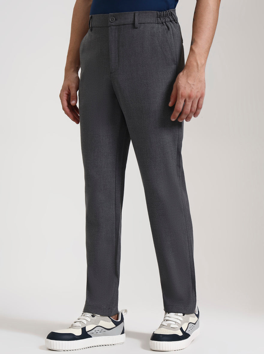 Grey Striped Slim Fit Casual Trouser | JadeBlue