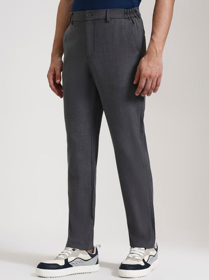 Grey Striped Slim Fit Casual Trouser | JadeBlue