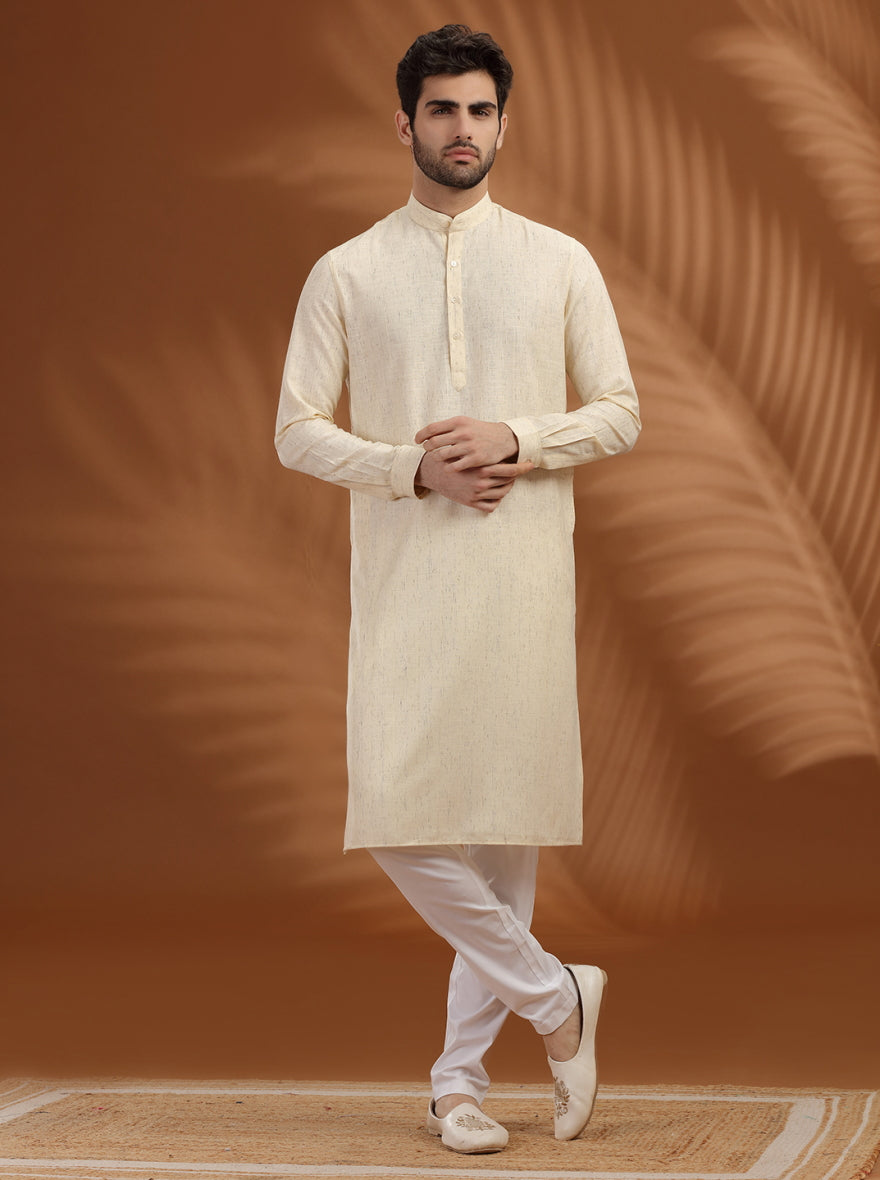 Cream Solid Modi Kurta | JadeBlue