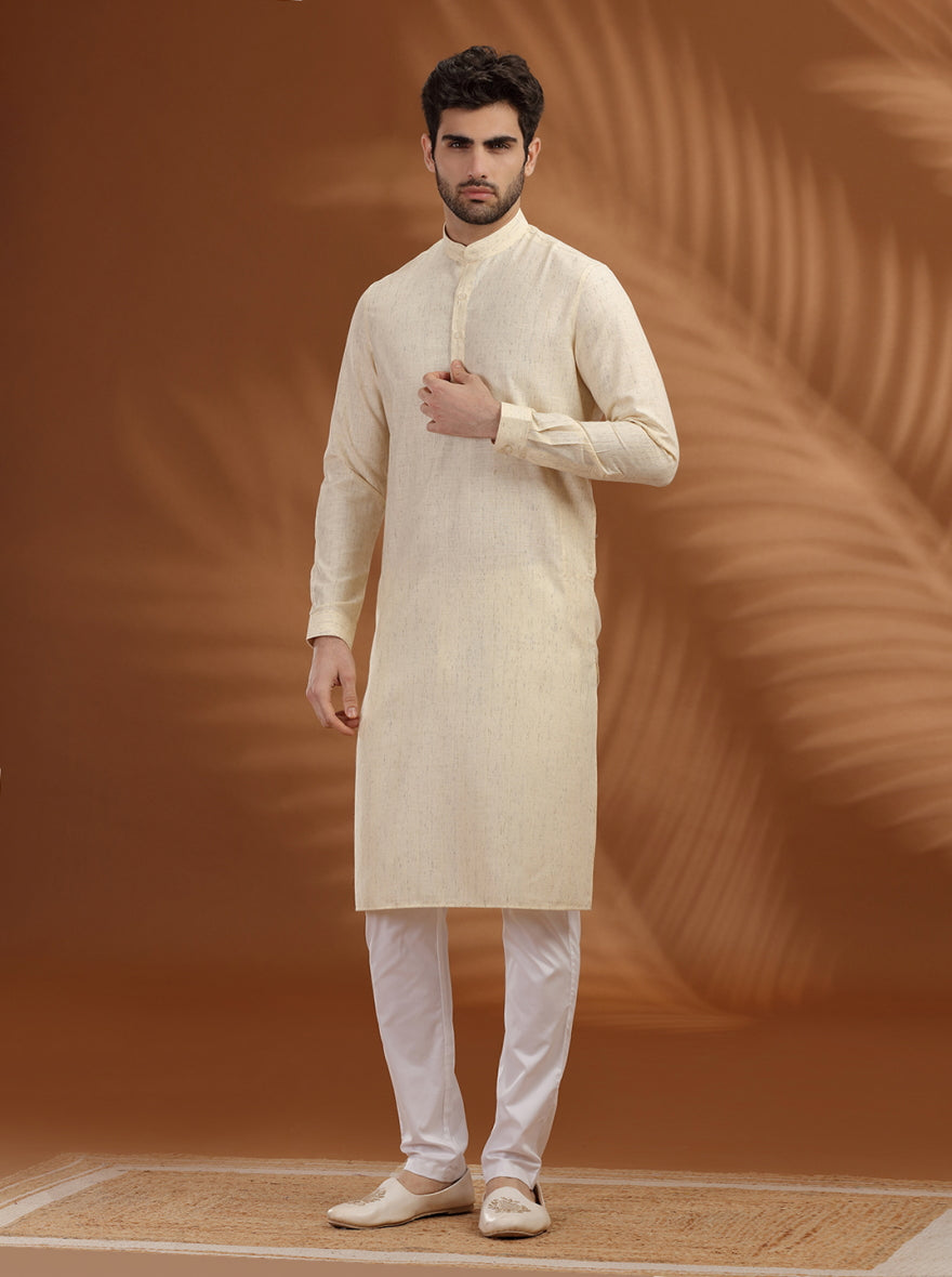 Cream Solid Modi Kurta | JadeBlue