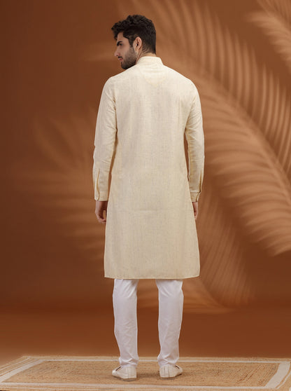 Cream Solid Modi Kurta | JadeBlue