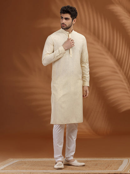 Cream Solid Modi Kurta | JadeBlue
