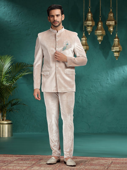 Onion Peach Embroidered Jodhpuri Suit | JadeBlue