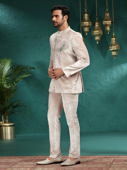Onion Peach Embroidered Jodhpuri Suit | JadeBlue