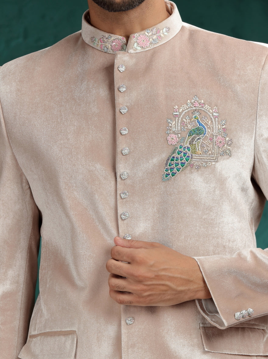 Onion Peach Embroidered Jodhpuri Suit | JadeBlue