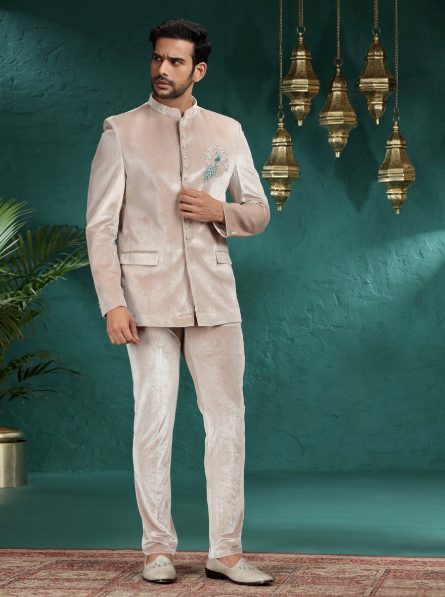 Onion Peach Embroidered Jodhpuri Suit | JadeBlue