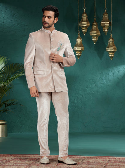 Onion Peach Embroidered Jodhpuri Suit | JadeBlue