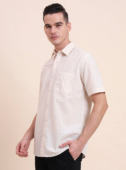 Beige Printed Smart Fit Semi Casual Shirt | Greenfibre