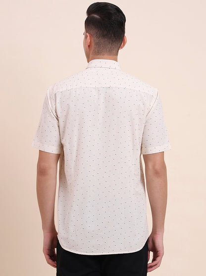 Beige Printed Smart Fit Semi Casual Shirt | Greenfibre