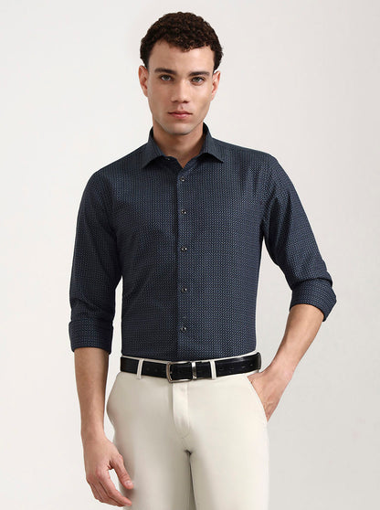 Blue & Green Printed Slim Fit Party Wear Shirt | Wyre