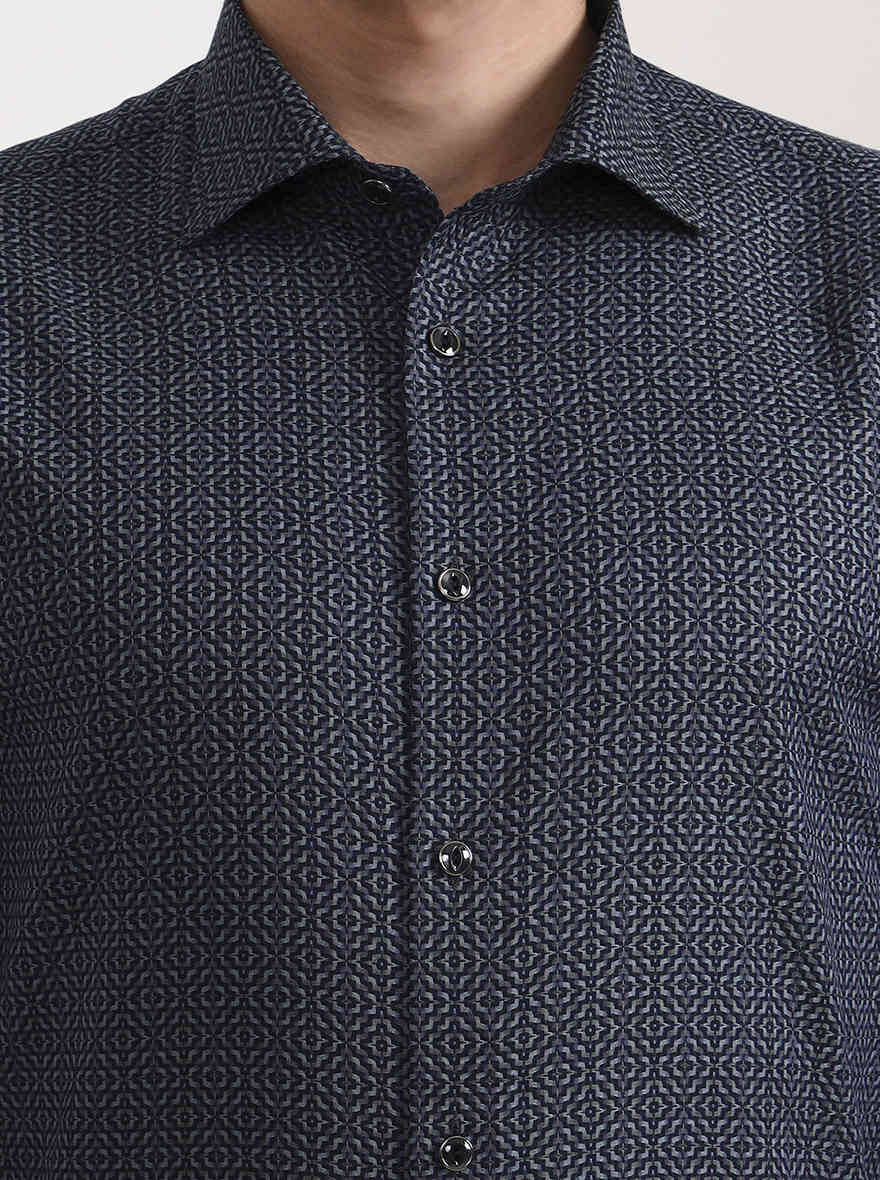 Blue & Green Printed Slim Fit Party Wear Shirt | Wyre